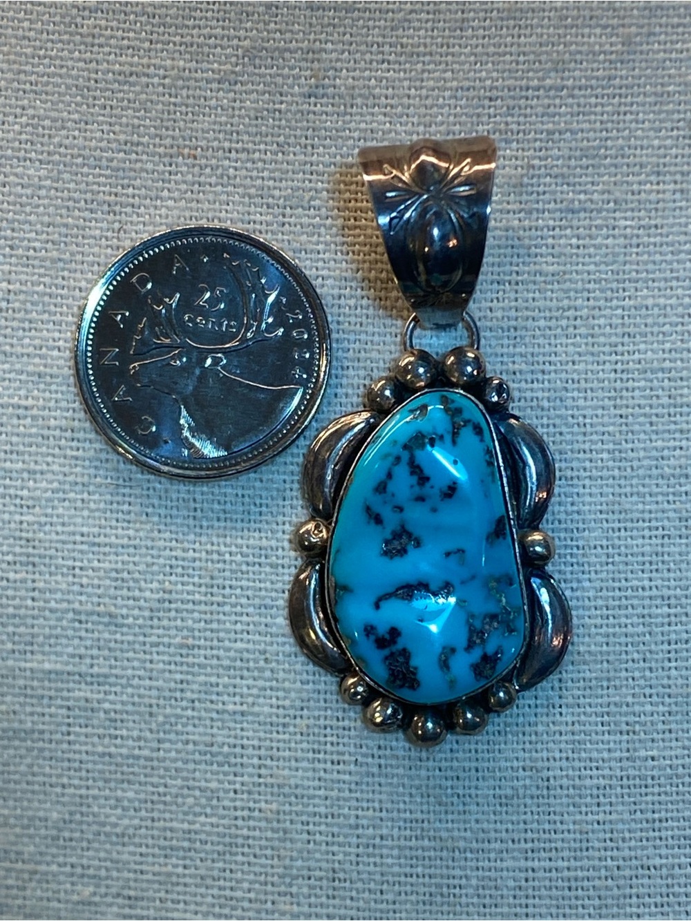 Signed M Spencer Navajo Sterling Silver Turquoise Pendant Vintage UNISEX - Picture 5 of 8